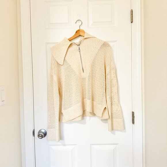 ☀️ ANTHROPOLOGIE DAILY PRACTICE Half Zip Oversized Pullover Sweater Cream Medium - Picture 2 of 10
